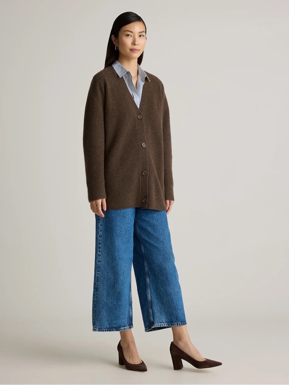 Quince Mongolian Cashmere Oversized Boyfriend Cardigan Sweater Brown XS - Picture 6 of 16